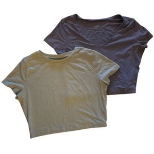 Women's Short Sleeve Crop Tops - Gray teal and light purple